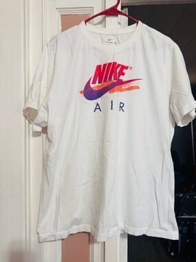 Nike White T-Shirt with Red, Purple and Orange Gradient Logo